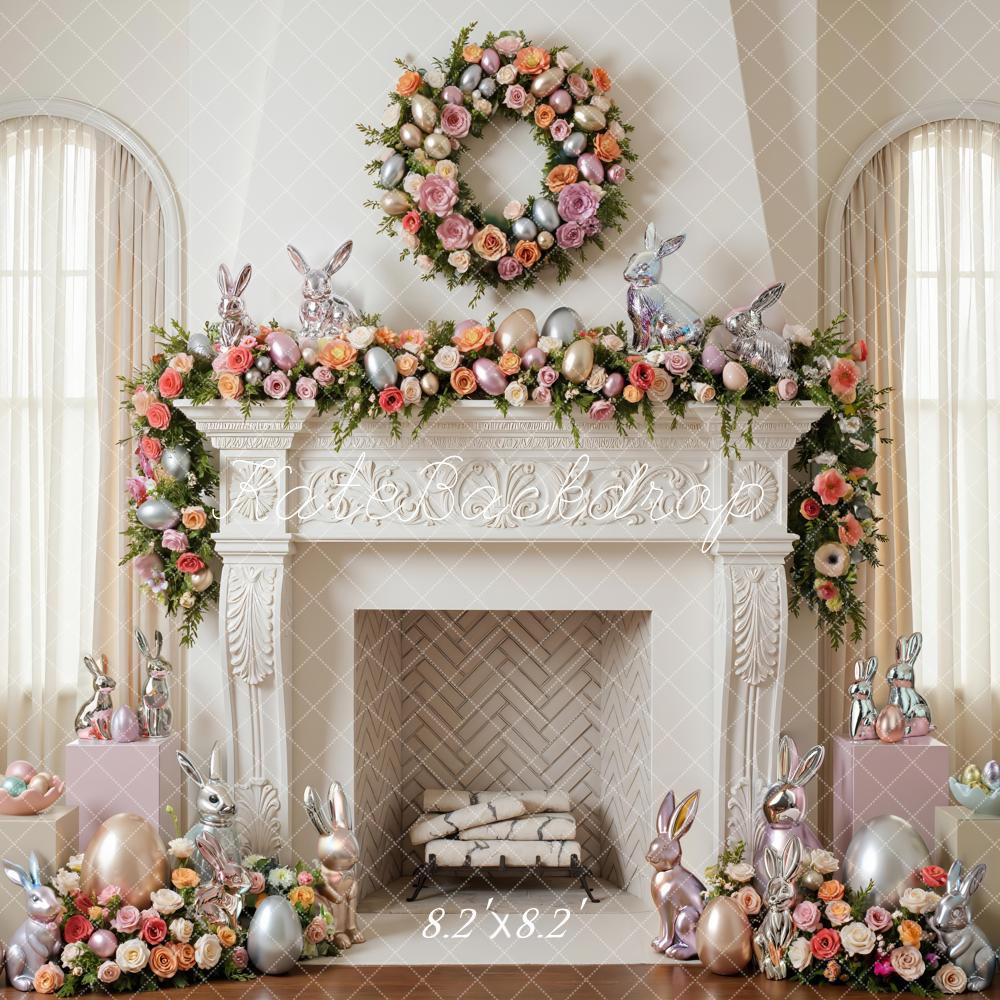 Kate Easter Bunny Eggs Floral Fireplace Backdrop Designed by Mini MakeBelieve - Image 5