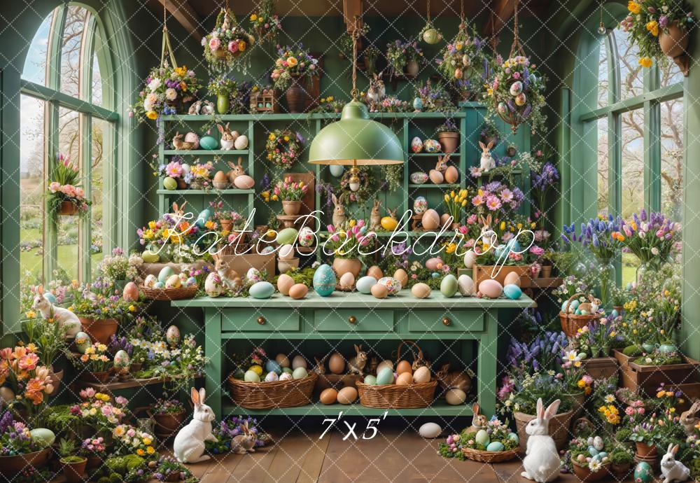 Kate Easter Bunny Eggs Floral Greenhouse Backdrop Designed by Emetselch