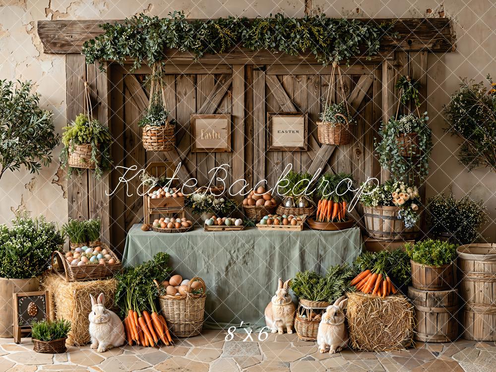 Kate Easter Bunny Eggs Rustic Barn Fleece Backdrop Designed by Emetselch