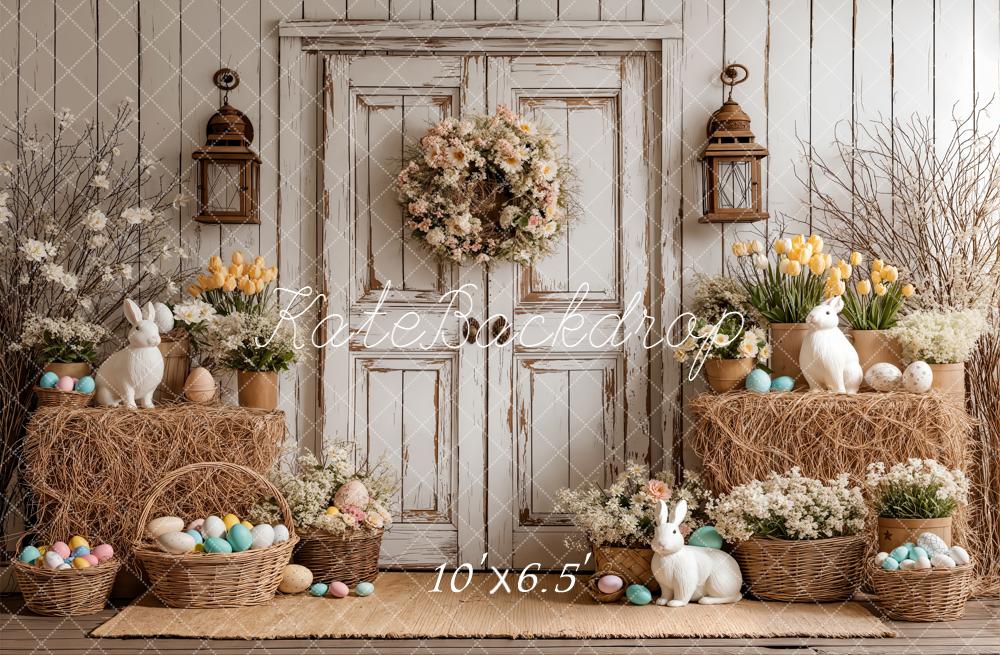 Kate Easter Bunny Eggs Rustic Door Fleece Backdrop Designed by Emetselch - Image 2