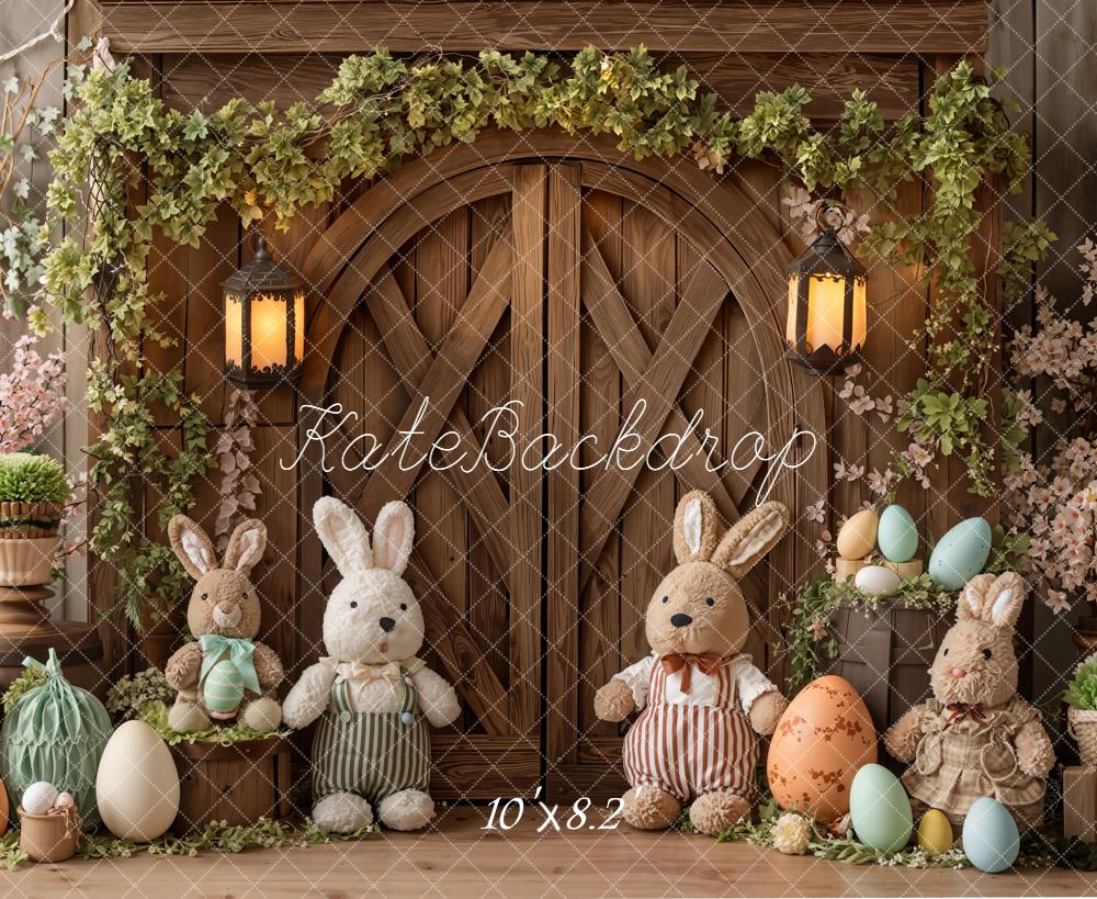 Kate Easter Bunny Eggs Wooden Door Fleece Backdrop Designed by Emetselch - Image 3