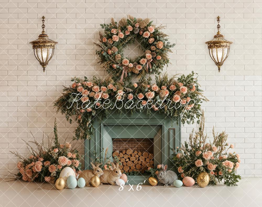 Kate Easter Bunny Fireplace Garland Fleece Backdrop Designed by Emstselch