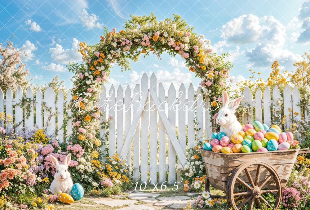 Kate Easter Bunny Floral Arch Fence Fleece Backdrop Designed by Emetselch