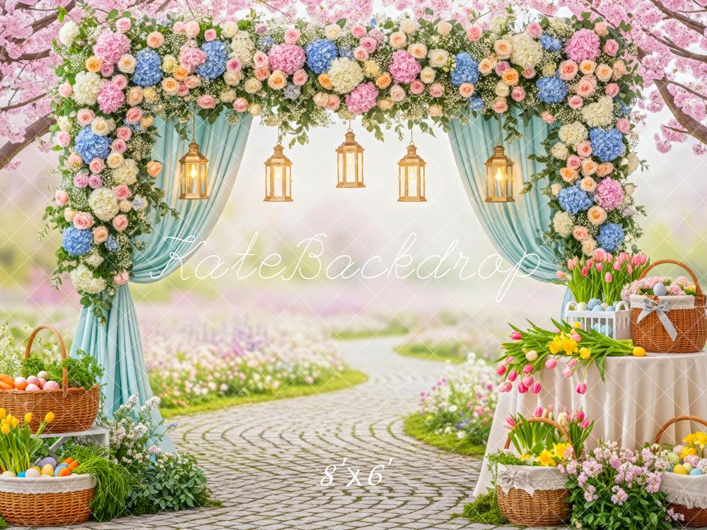 Kate Easter Bunny Floral Arch Lanterns Fleece Backdrop Designed by Patty Robert