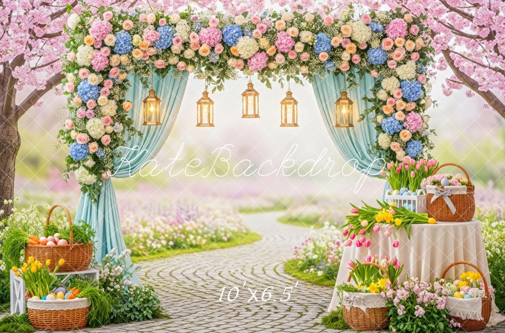 Kate Easter Bunny Floral Arch Lanterns Fleece Backdrop Designed by Patty Robert - Image 2