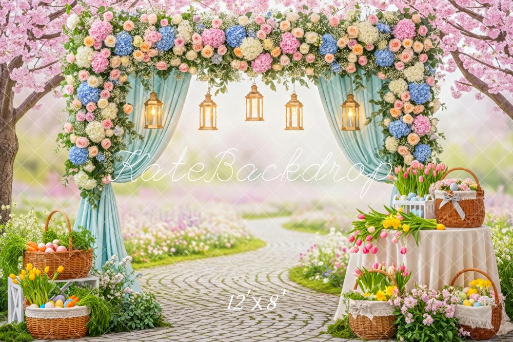 Kate Easter Bunny Floral Arch Lanterns Fleece Backdrop Designed by Patty Robert - Image 4