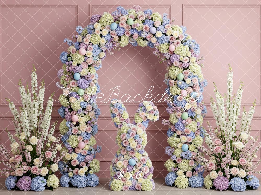 Kate Easter Bunny Floral Arch Pastel Eggs Fleece Backdrop Designed by Patty Robert