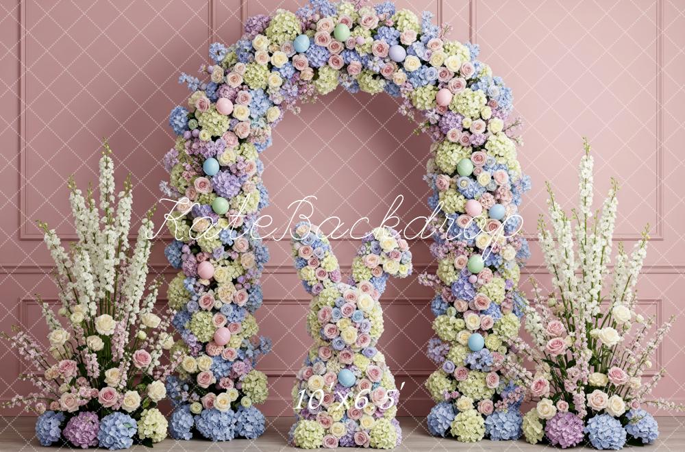 Kate Easter Bunny Floral Arch Pastel Eggs Fleece Backdrop Designed by Patty Robert - Image 2