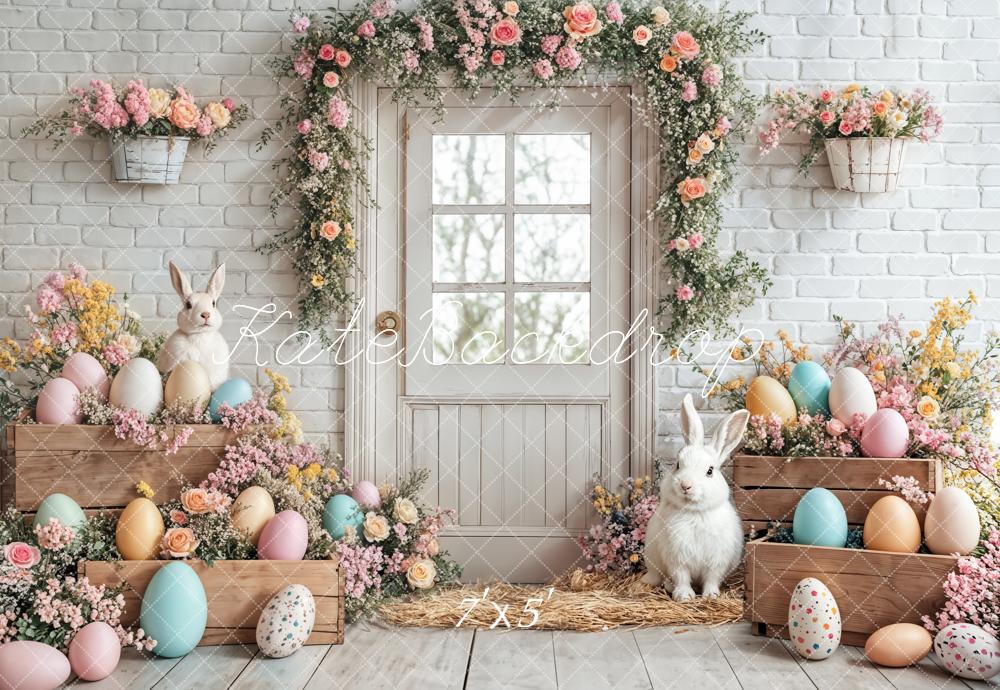 Kate Easter Bunny Floral Egg White Door Backdrop Designed by Emetselch