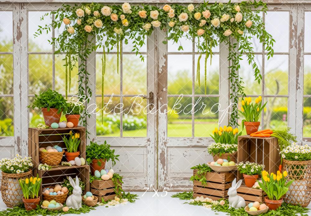 Kate Easter Bunny Floral Eggs Rustic Window Backdrop Designed by Patty Robert