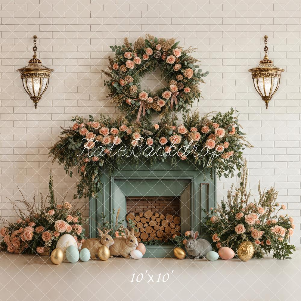 Kate Easter Bunny Floral Fireplace Pastel Eggs Backdrop Designed by Emstselch - Image 7