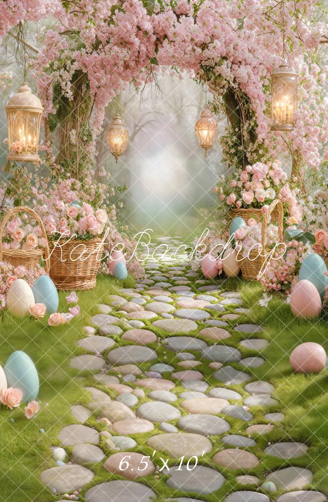 Kate Easter Bunny Arch Cobblestone Path Fleece Backdrop Designed by Emetselch - Image 2