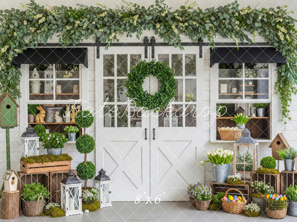 Kate Easter Bunny Greenery Birdhouses Floral Fleece Backdrop Designed by Patty Robert
