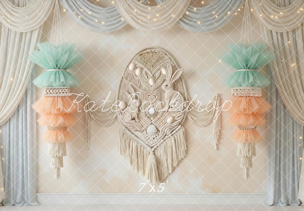 Kate Easter Bunny Macrame Eggs Drapes Backdrop Designed by Mini MakeBelieve
