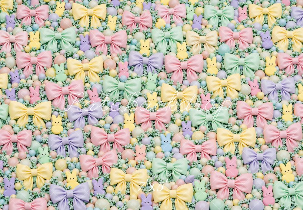 Kate Easter Bunny Pastel Bows Pattern Backdrop Designed by Mini MakeBelieve