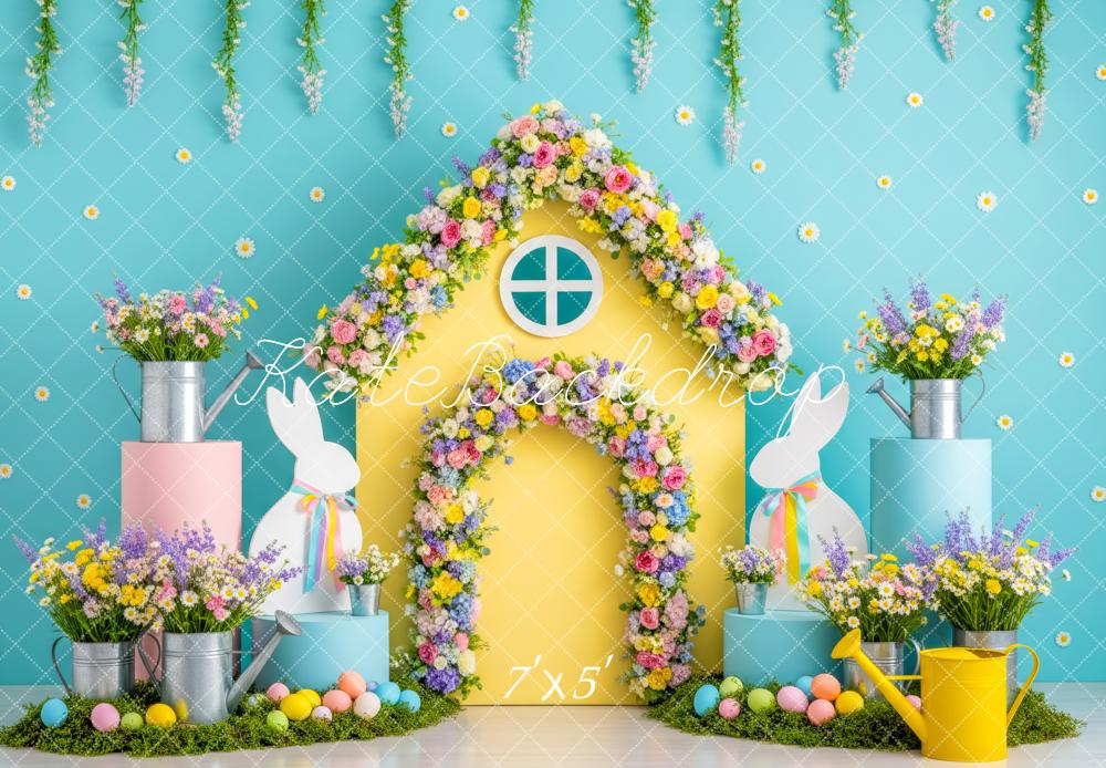 Kate Easter Bunny Pastel Eggs Blue Backdrop Designed by Patty Robert