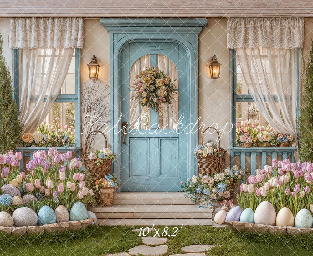 Kate Easter Bunny Pastel Eggs Doorway Fleece Backdrop Designed by Emetselch - Image 3