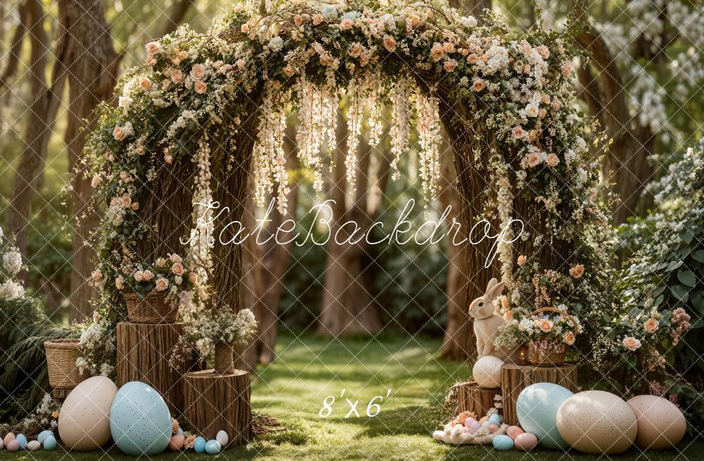 Kate Easter Bunny Pastel Eggs Forest Fleece Backdrop Designed by Emetselch
