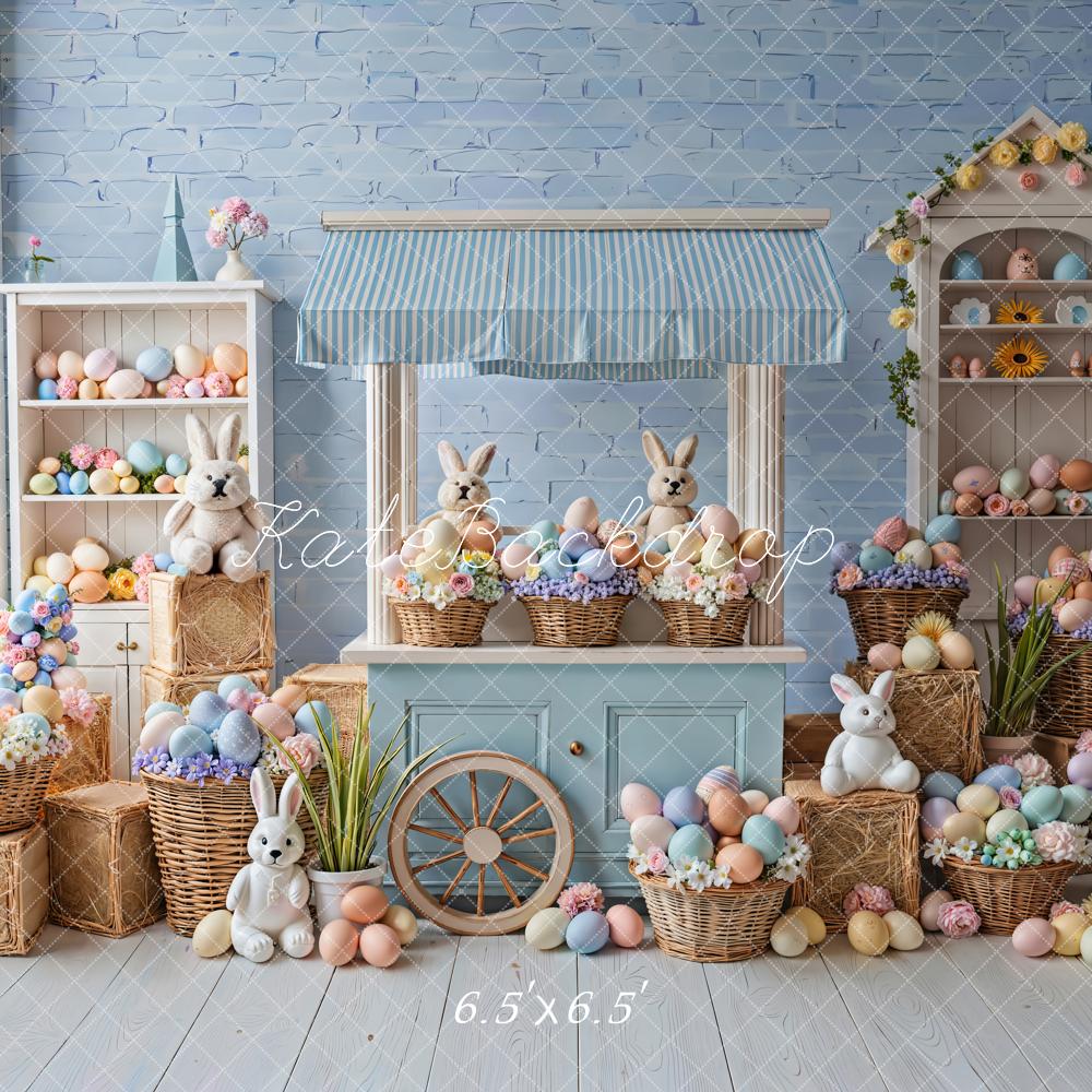 Kate Easter Bunny Eggs Stall Blue Backdrop Designed by Emstselch - Image 2