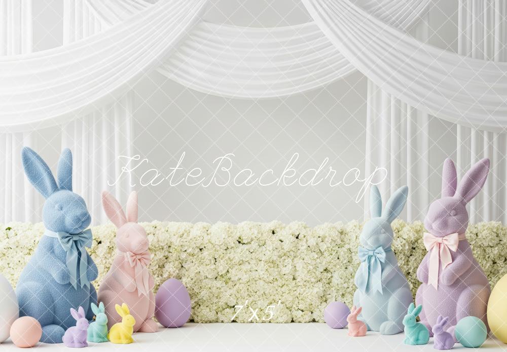 Kate Easter Bunny Pastel Eggs White Drapes Backdrop Designed by Patty Robert