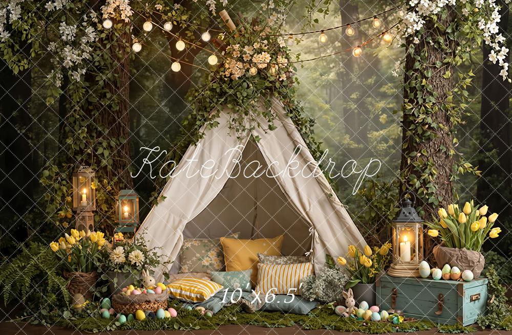 Kate Easter Bunny Tent Eggs Forest Fleece Backdrop Designed by Emetselch - Image 2