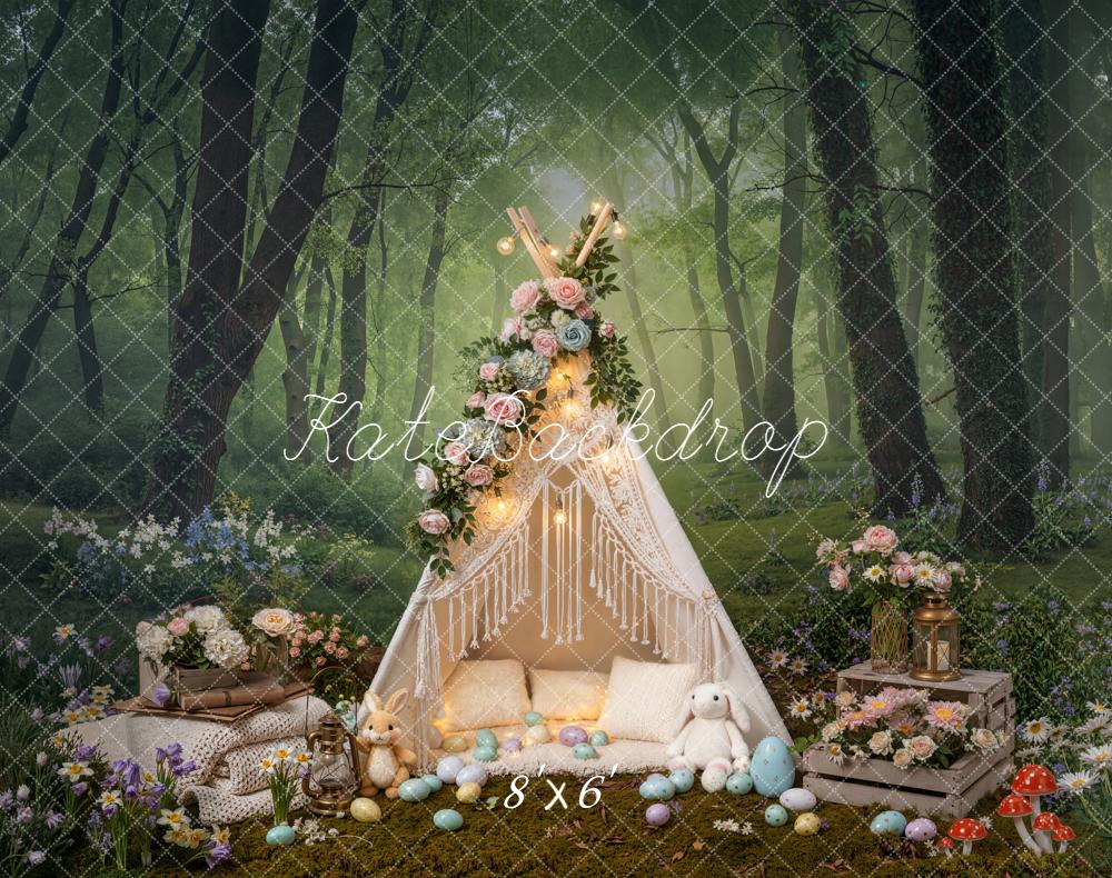 Kate Easter Bunny Tent Forest Eggs Fleece Backdrop Designed by Emetselch