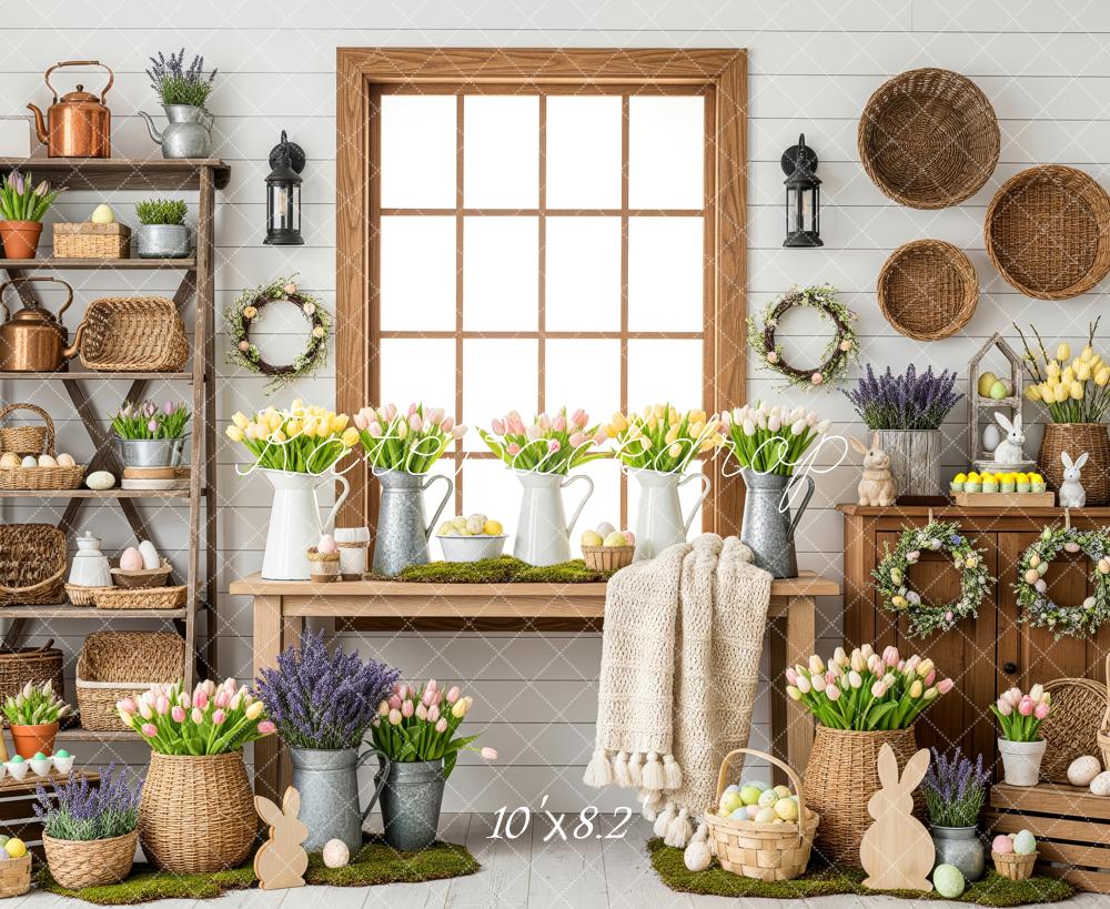 Kate Easter Bunny Tulips Wicker Baskets Backdrop Designed by Patty Robert - Image 6