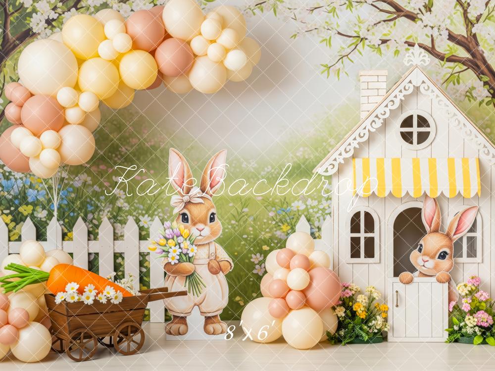 Kate Easter Bunny White Fence Fleece Backdrop Designed by Patty Robert