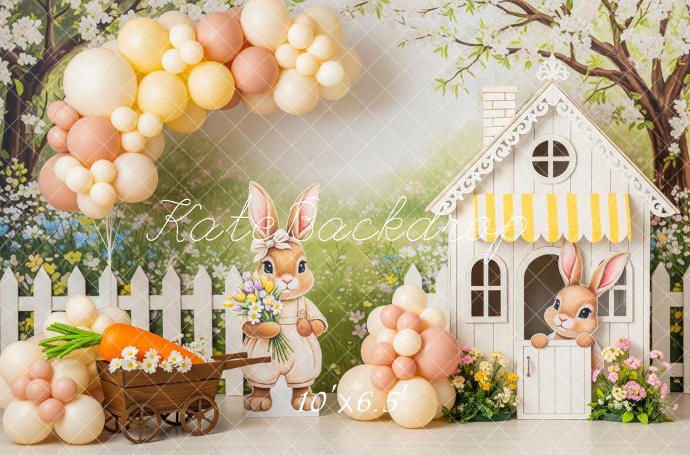 Kate Easter Bunny White Fence Fleece Backdrop Designed by Patty Robert - Image 2