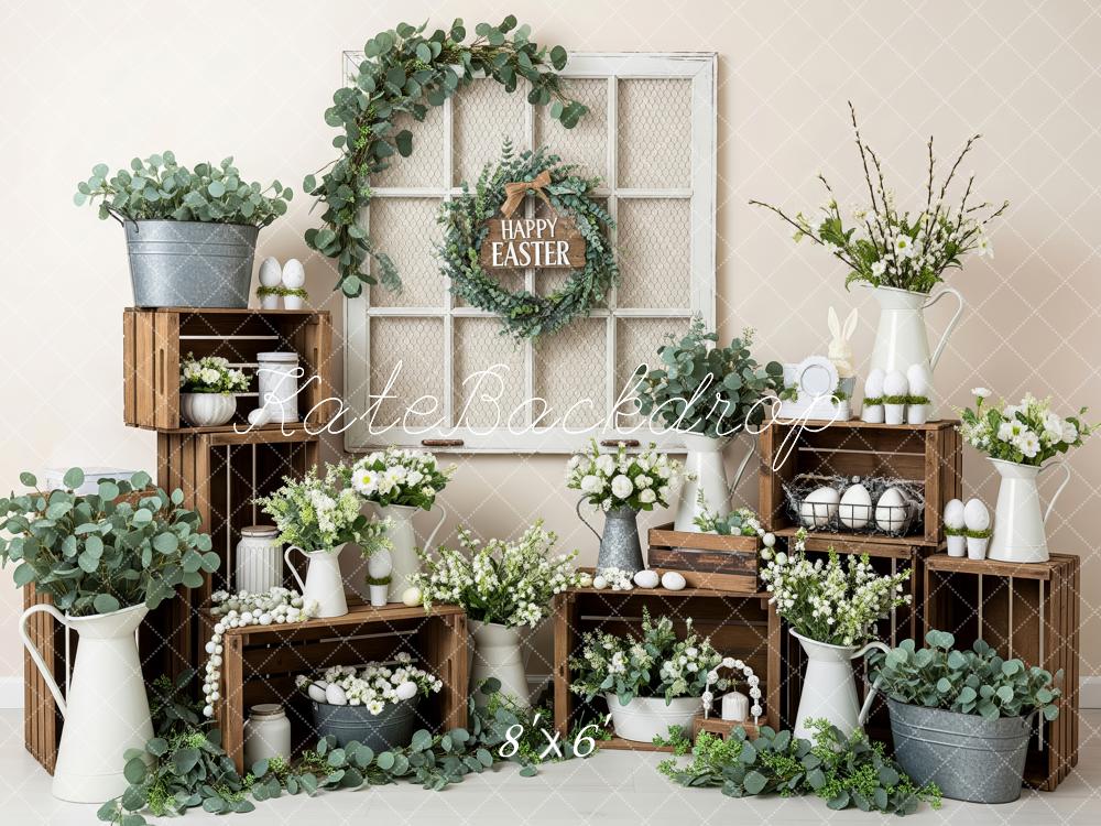 Kate Easter Bunny Wooden Crates Greenery Fleece Backdrop Designed by Patty Robert