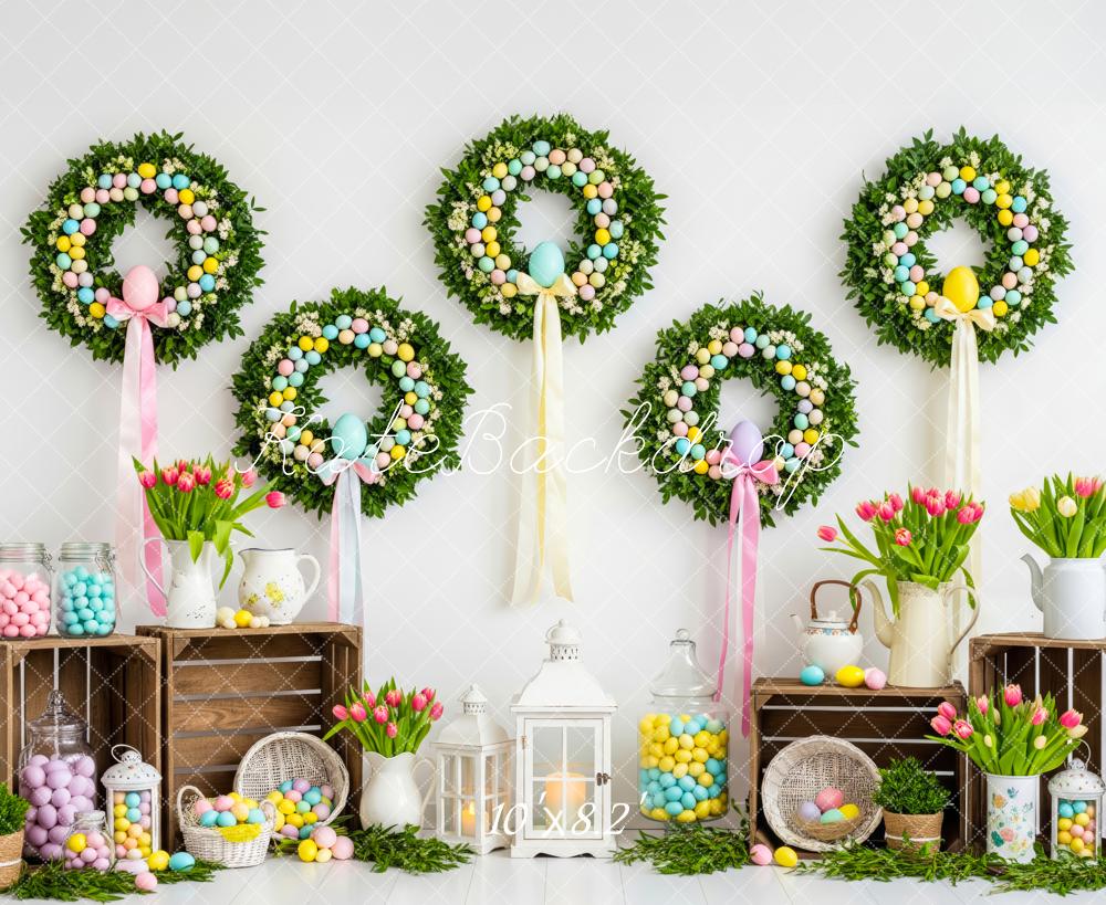 Kate Easter Bunny Wreath Pastel Eggs Fleece Backdrop Designed by Patty Robert - Image 3