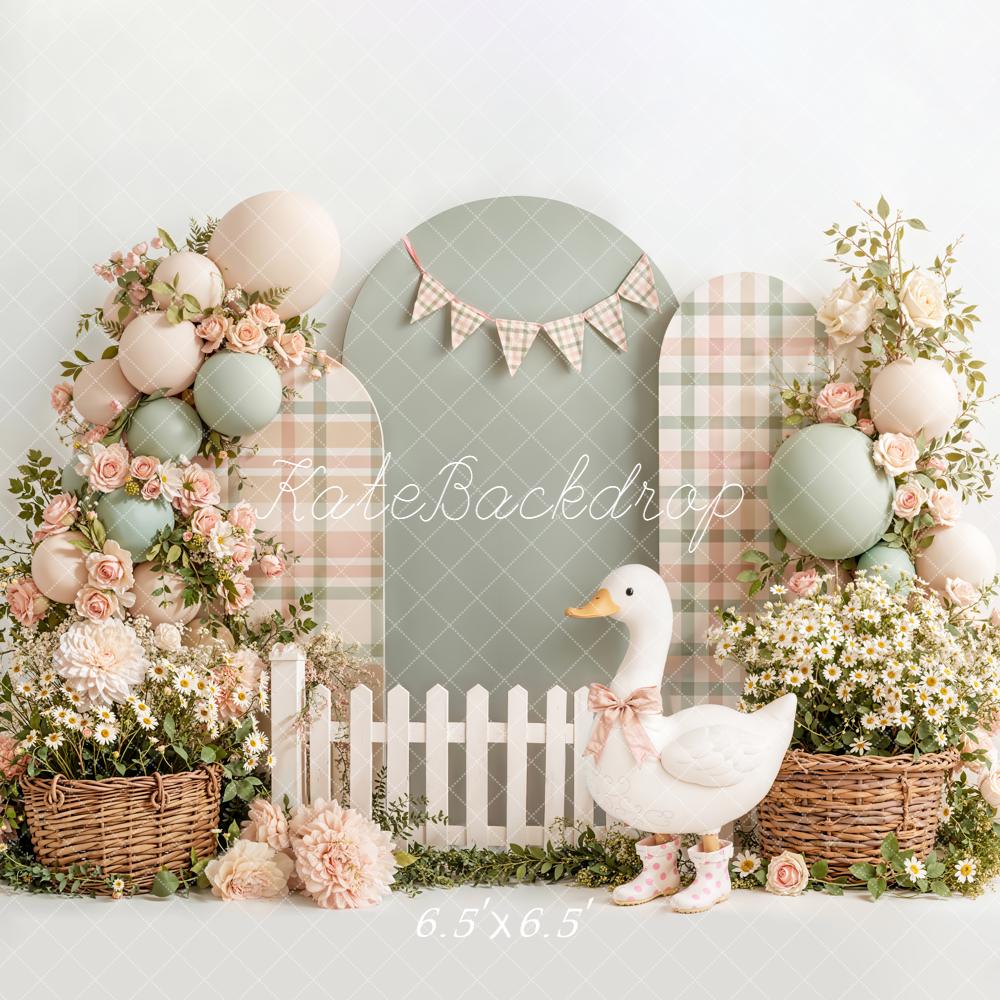 Kate Spring Duck Floral Balloons Pastel Backdrop Designed by Emetselch - Image 12