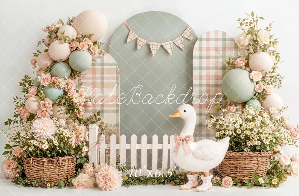 Kate Spring Duck Floral Balloons Pastel Backdrop Designed by Emetselch - Image 14