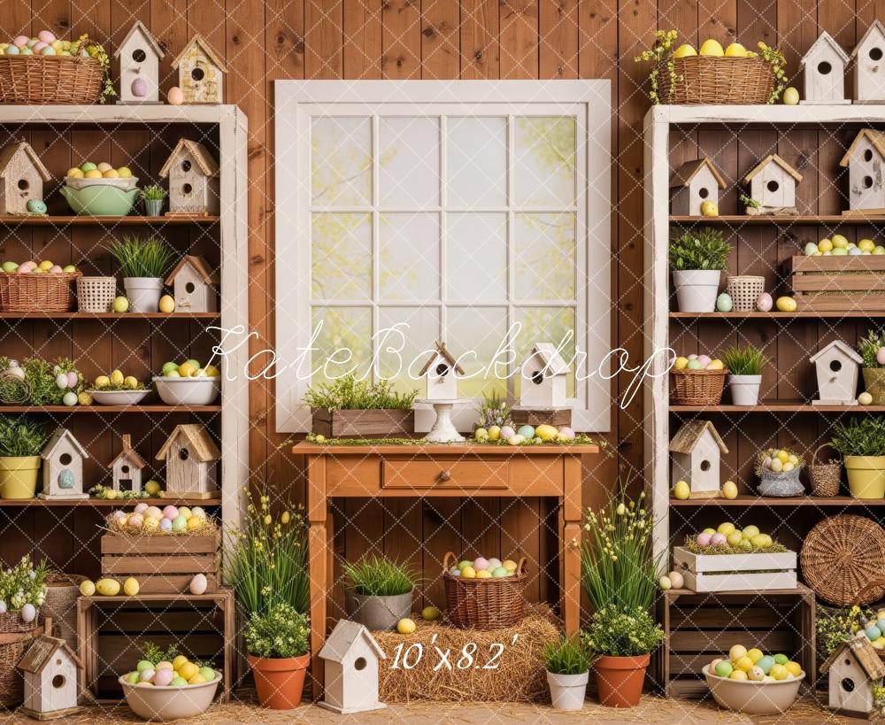 Kate Easter Eggs Birdhouses Wooden Shelves Fleece Backdrop Designed by Patty Robert - Image 3