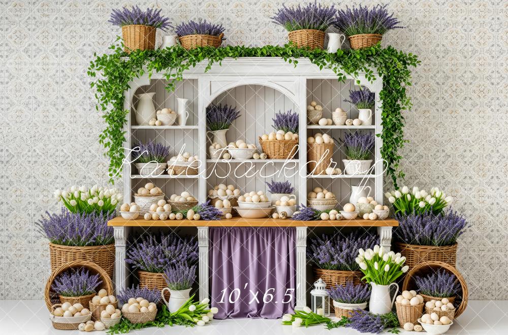 Kate Easter Eggs Lavender Baskets Cabinet Fleece Backdrop Designed by Patty Robert - Image 2