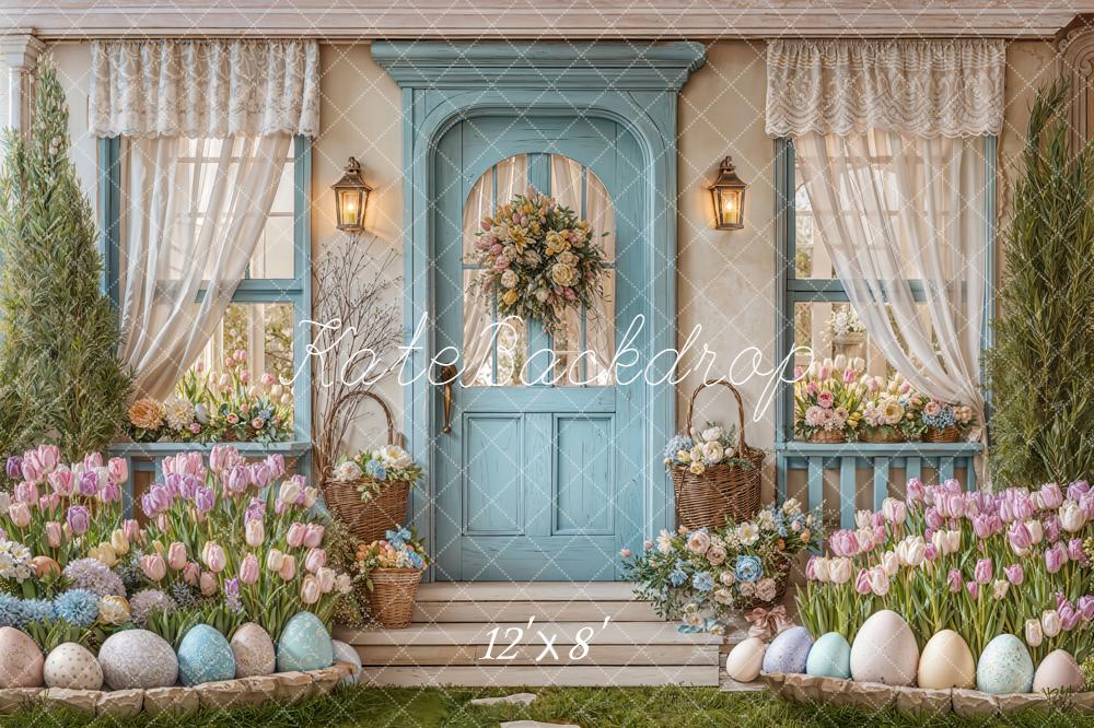 Kate Easter Eggs Pastel Floral Blue Door Backdrop Designed by Emetselch - Image 8