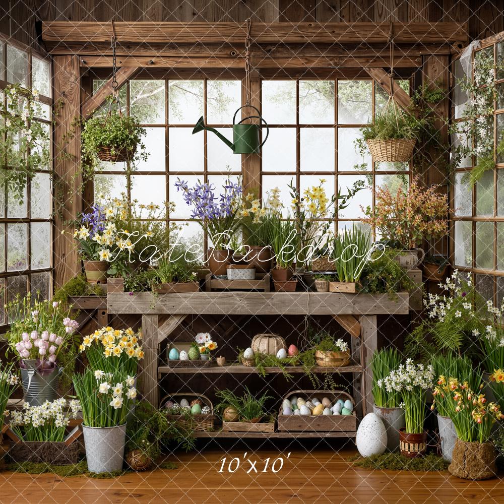 Kate Easter Eggs Spring Plants Rustic Window Backdrop Designed by Emetselch - Image 2
