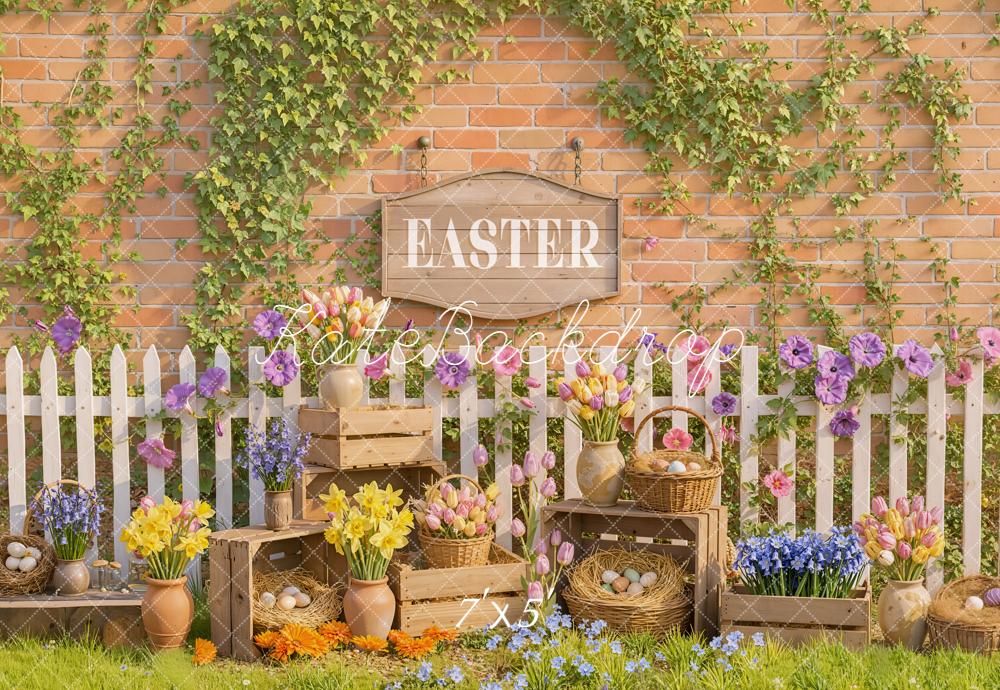 Kate Easter Floral Eggs Picket Fence Backdrop Designed by Emetselch