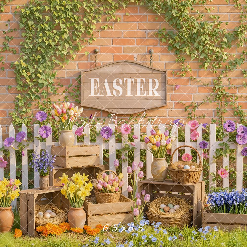 Kate Easter Floral Eggs Picket Fence Backdrop Designed by Emetselch - Image 2
