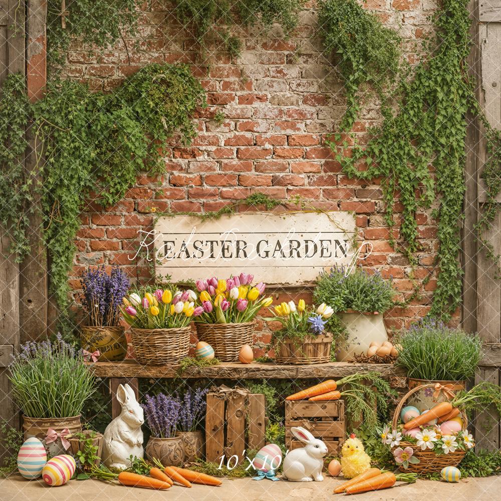 Kate Easter Garden Brick Wall Carrots Bunnies Backdrop Designed by Emetselch - Image 7