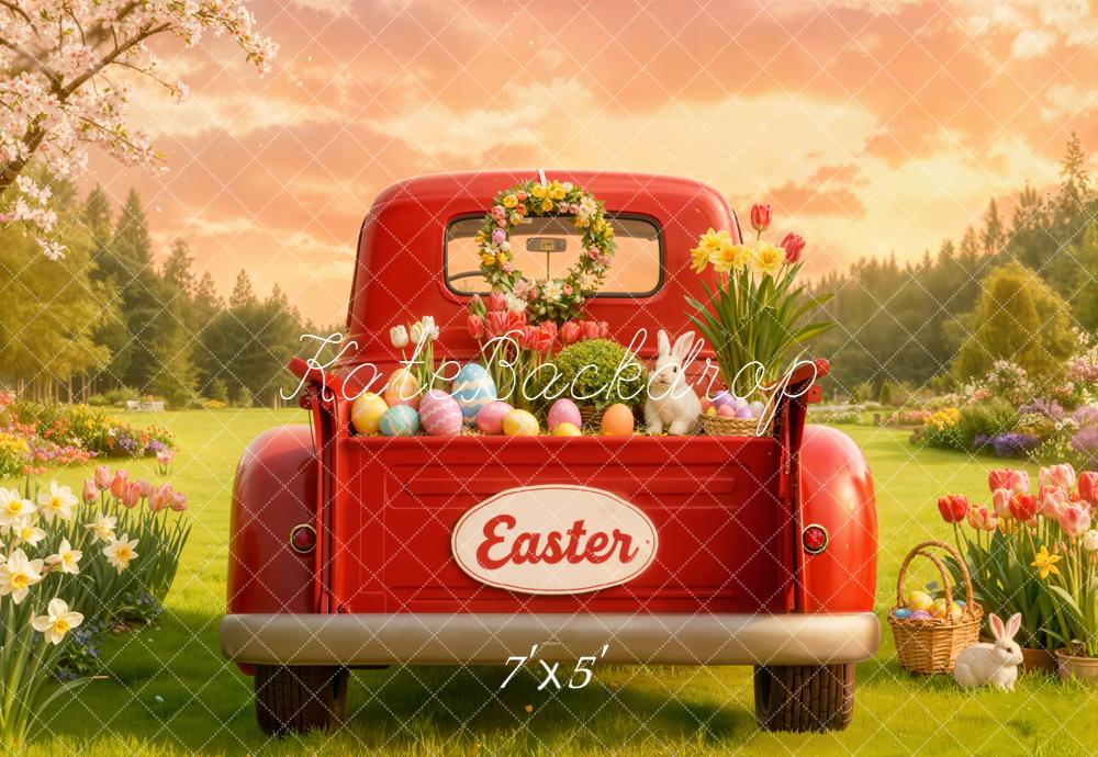 Kate Easter Truck Tulips Bunny Eggs Backdrop Designed by Emetselch