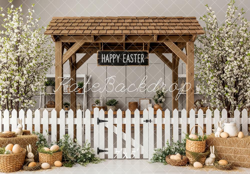 Kate Easter Wooden Arbor White Fence Eggs Backdrop Designed by Patty Robert