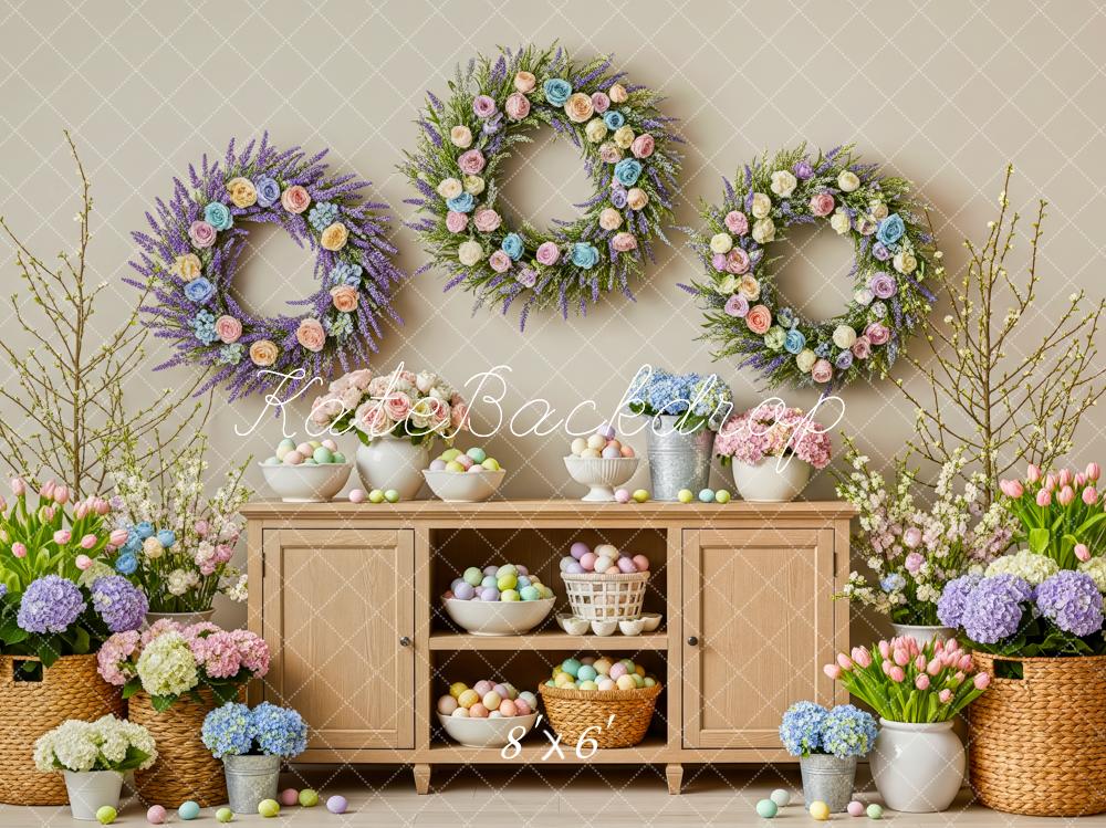 Kate Easter Wreaths Eggs Cabinet Fleece Backdrop Designed by Patty Robert