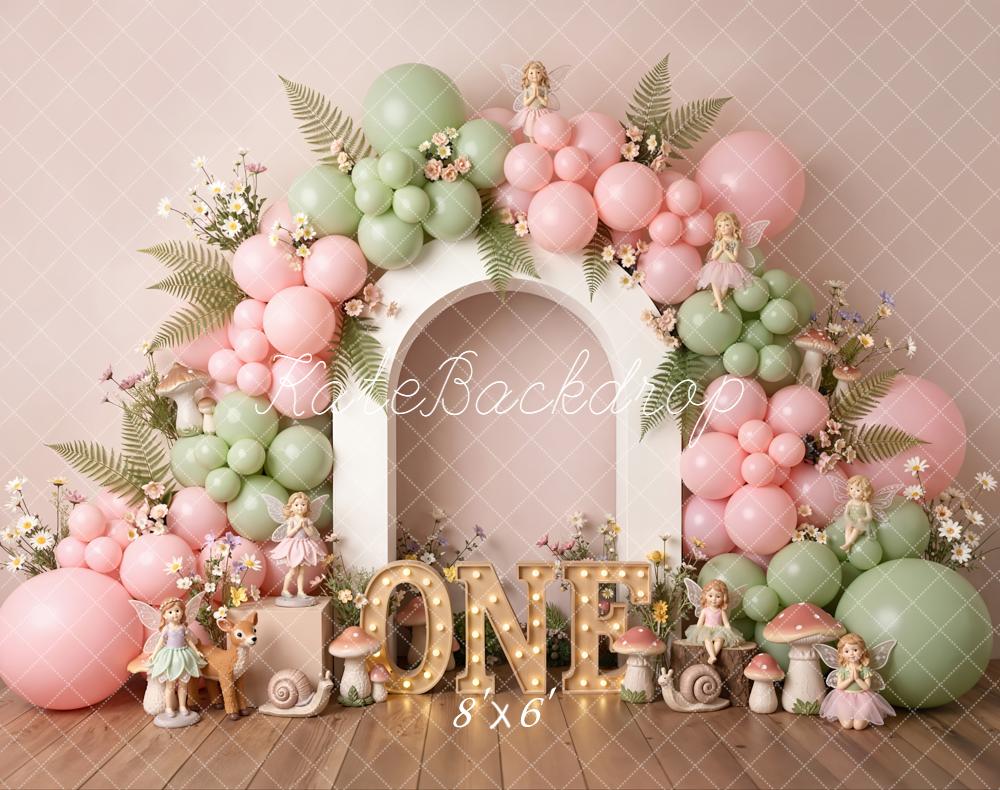 Kate 1st Birthday Fairy Arch Balloons Fleece Backdrop Designed by Emstselch
