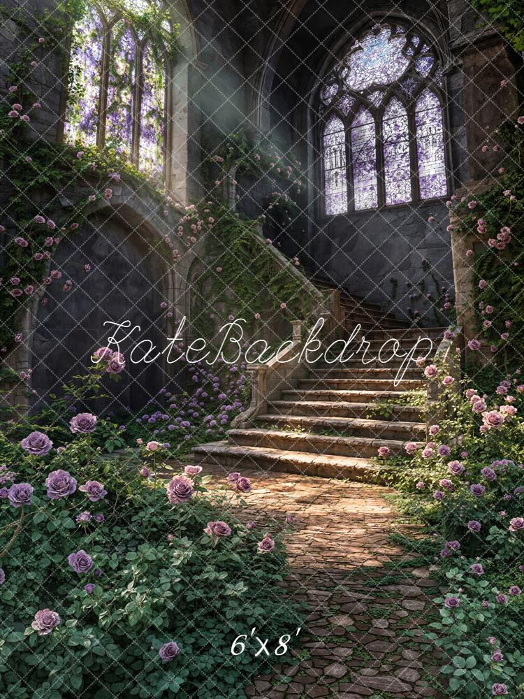Kate Fairy Cascading Stairs Stone Path Fleece Backdrop Designed by Chain Photography
