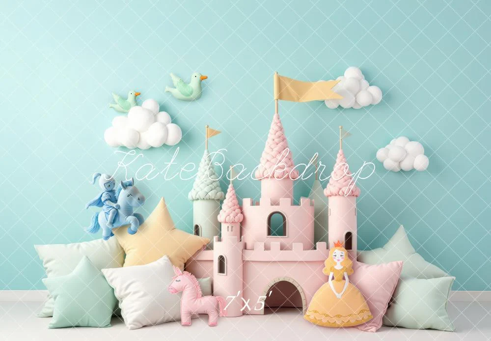 Kate Fairy Castle Princess Pastel Cushions Backdrop Designed by Laura Bybee