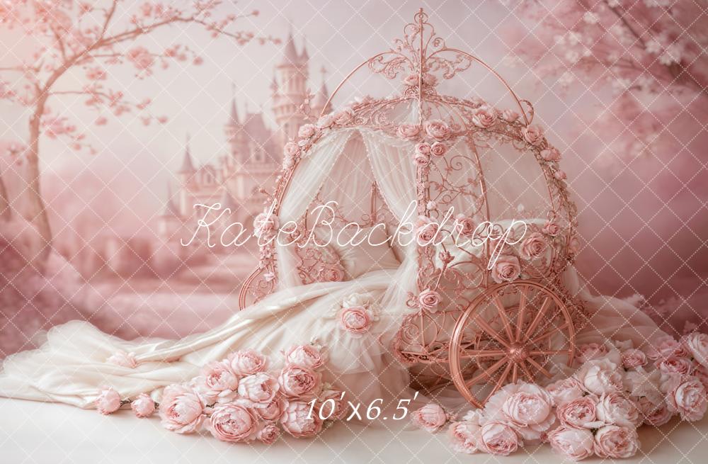 Kate Fairy Fantasy Carriage Castle Pink Fleece Backdrop Designed by Emetselch - Image 2