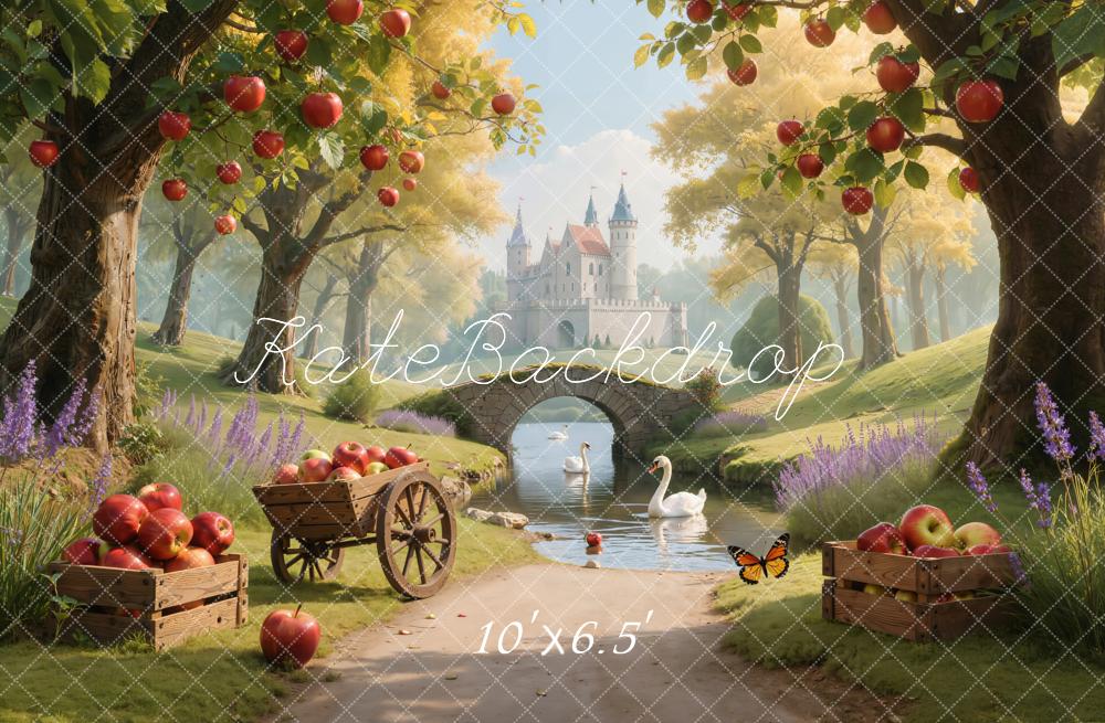 Kate Fairy Fantasy Castle Apple Trees Fleece Backdrop Designed by Emetselch