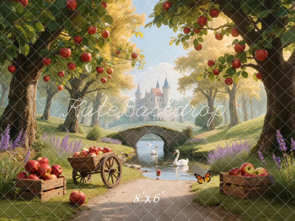 Kate Fairy Fantasy Castle Apple Trees Fleece Backdrop Designed by Emetselch - Image 3