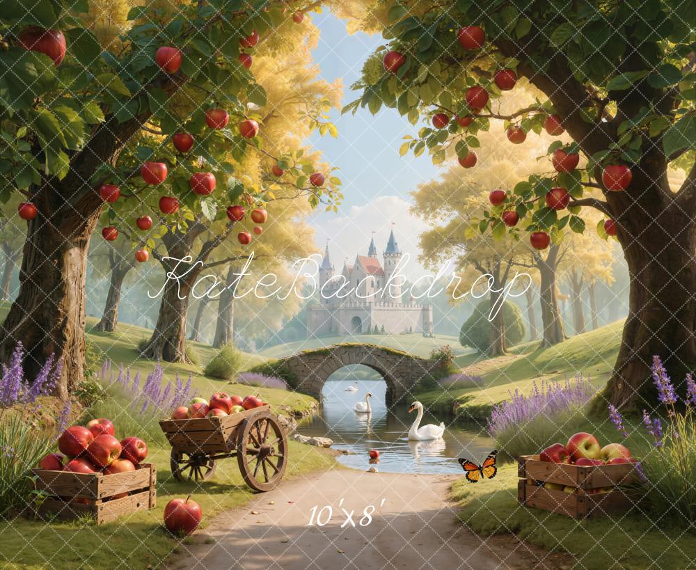 Kate Fairy Fantasy Castle Apple Trees Fleece Backdrop Designed by Emetselch - Image 4